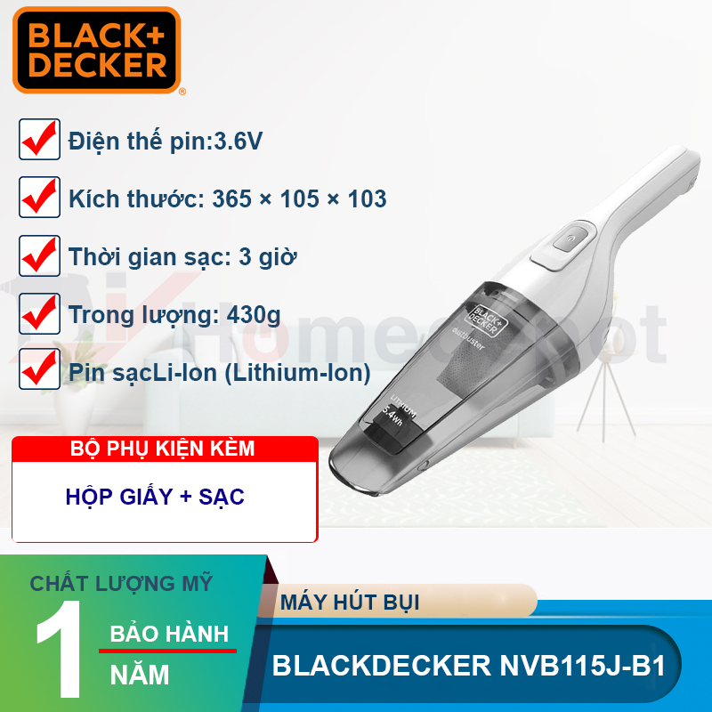Máy Hút Bụi Cầm Tay Dùng Pin Black & Decker NVB115J-B1 3.6V