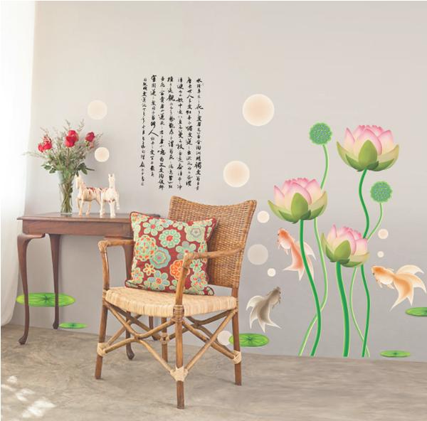 [HCM]Decal trang trí Hoa Sen Hồng Da kèm Chữ