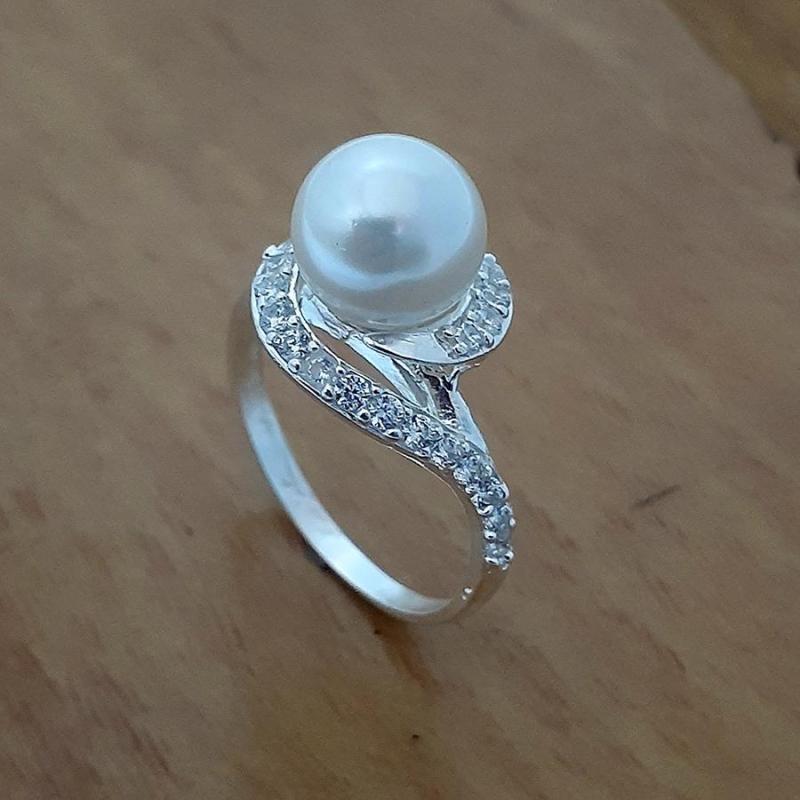 Nhẫn nữ ngọc trai nhân tạo size 8ly chất liệu bạc thật không xi mạ, có thể chỉnh size tay theo yêu cầu qúy khách - QTNU15