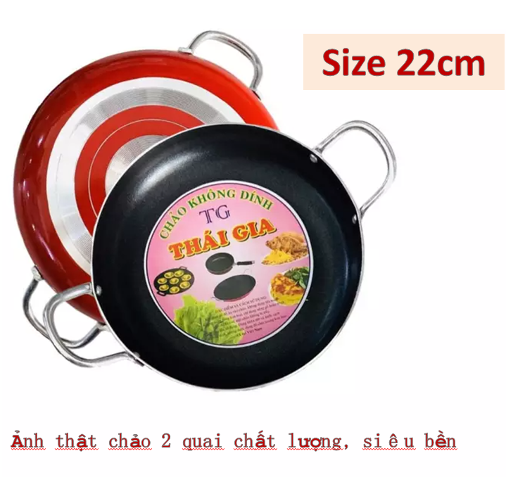 [Hot Deal] Chảo 2 Quai Siêu Chống Dính 22cm, Chảo chiên xào đáy bằng chống trượt cao cấp