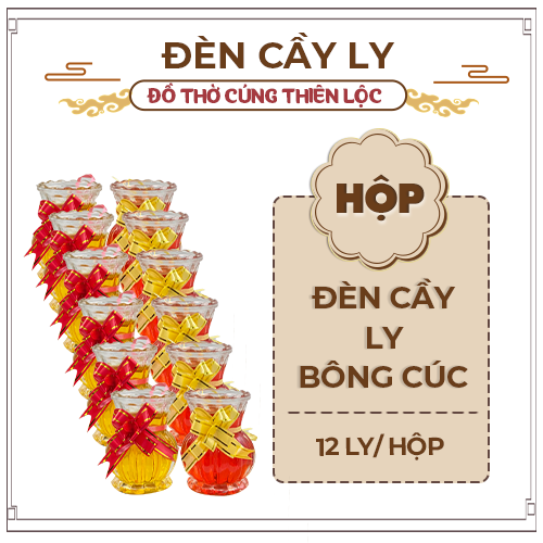 Đèn Cầy Ly Cúng Q13 Bông Cúc Cao 8cm Cháy Liên Tục Hơn 31 Tiếng Đồ Thờ Cúng Thiên Lộc - Hộp 12 Ly