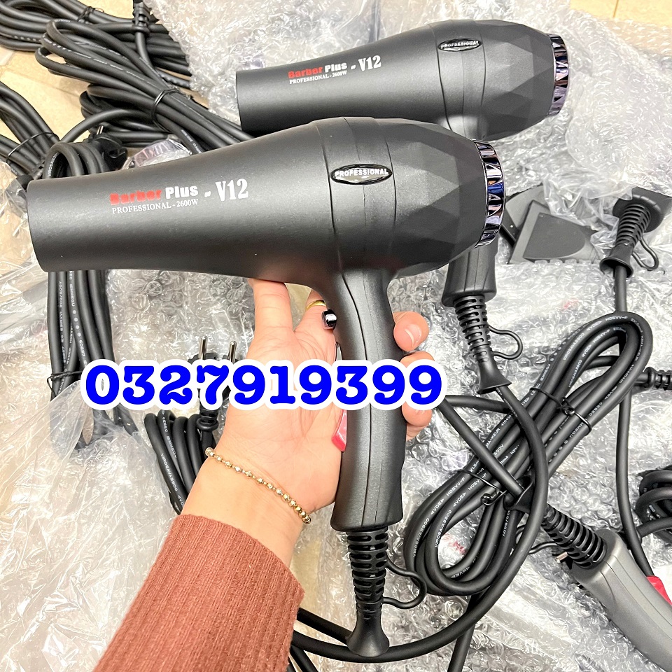 Barber Plus Máy sấy tóc V12 2600W cao cấp 3m3và 2 đầu sấy tạo kiểu cho mái tóc bóng mượt và không bị xoăn rối