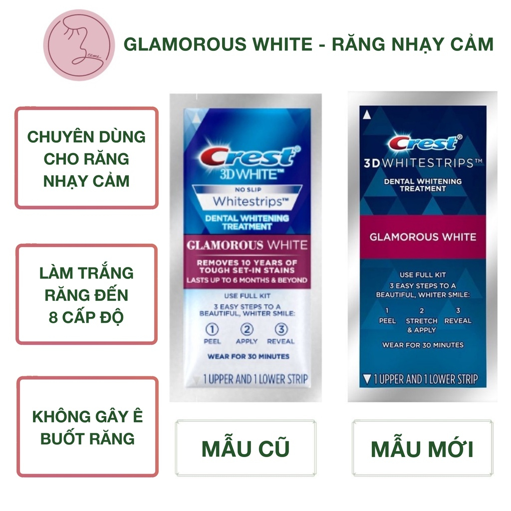 [HOÀN TIỀN 15%] [HÀNG MỸ] Miếng Dán Trắng Răng Crest 3D White Glamorous Professional Effects 1 Hour Supreme [SeeMe Beauty]