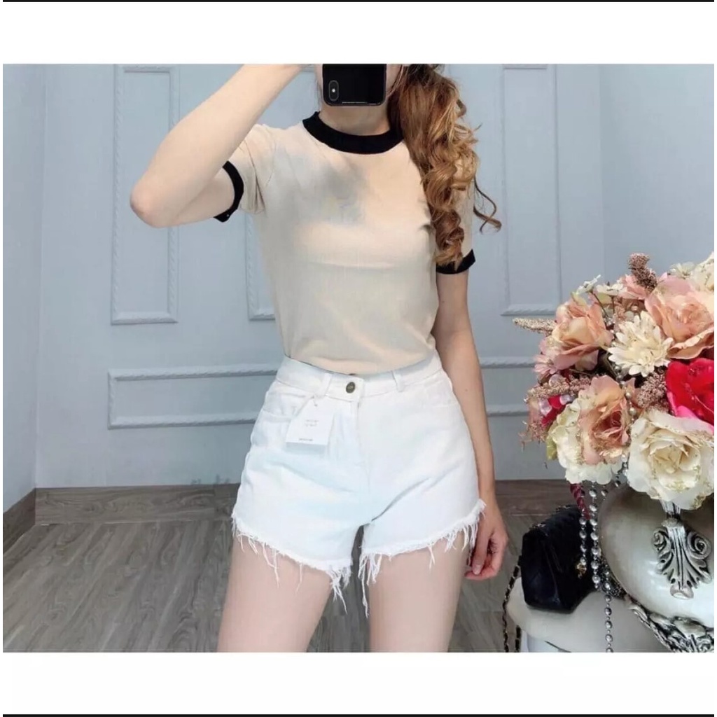 Quần jean short nữ chất kaki giả Jeans thiết kế đơn giản kaki trơn dễ phối đồ Lưng Cao co giãn quần đùi bò