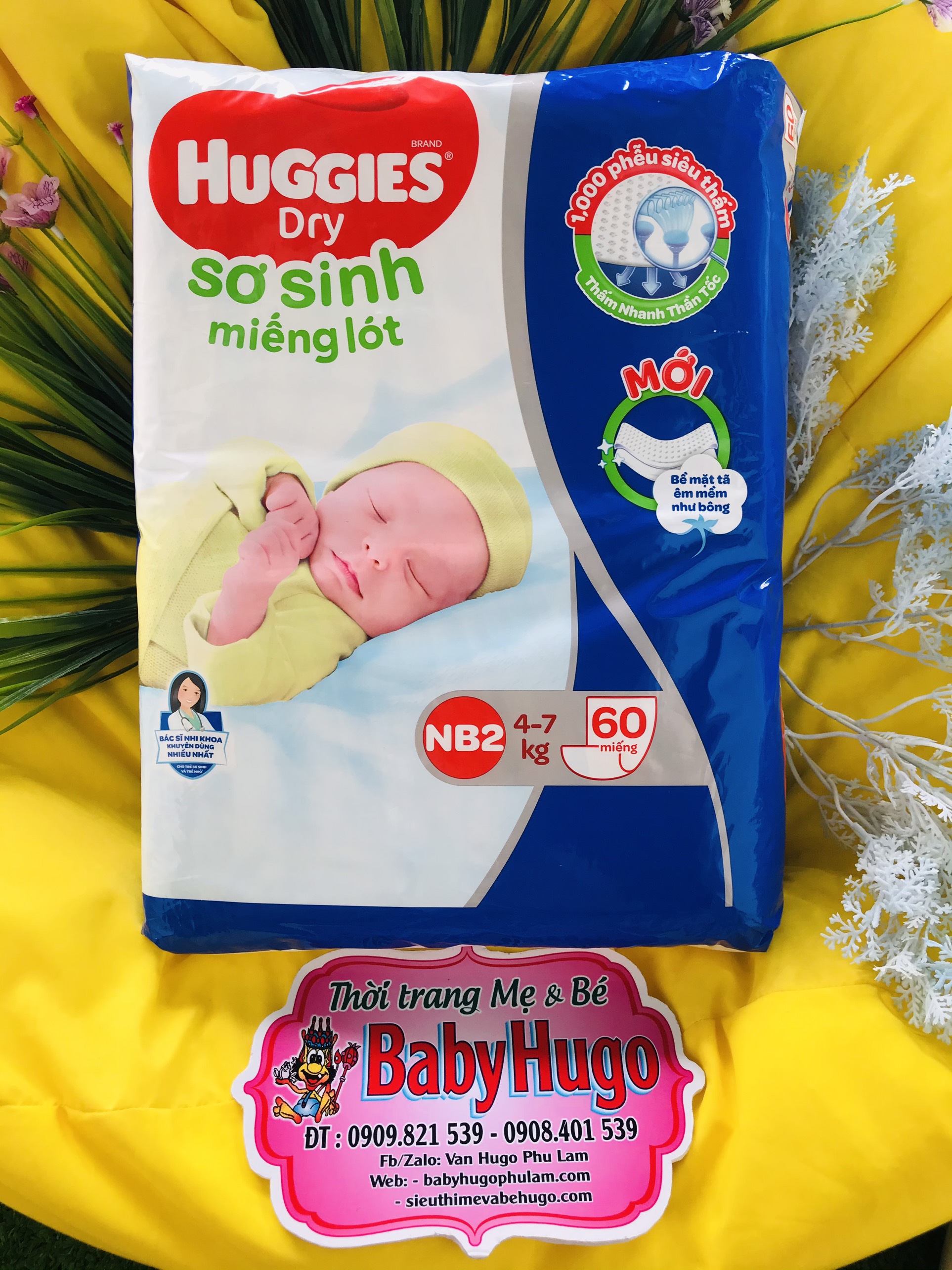 Miếng lót sơ sinh Huggies NB2 - 60miếng (Cho bé 4-7kg)