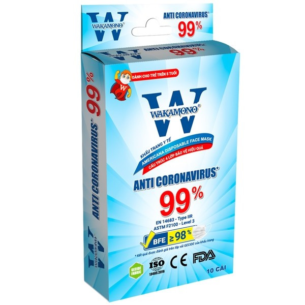 Khẩu trang Wakamono Trẻ em - (4 Lớp Hộp 10 Cái)