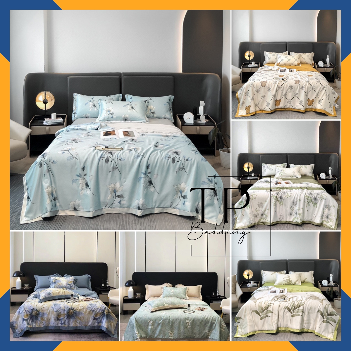 Bộ chăn ga gối phi lụa cao cấp thêu họa tiết Genji Decor