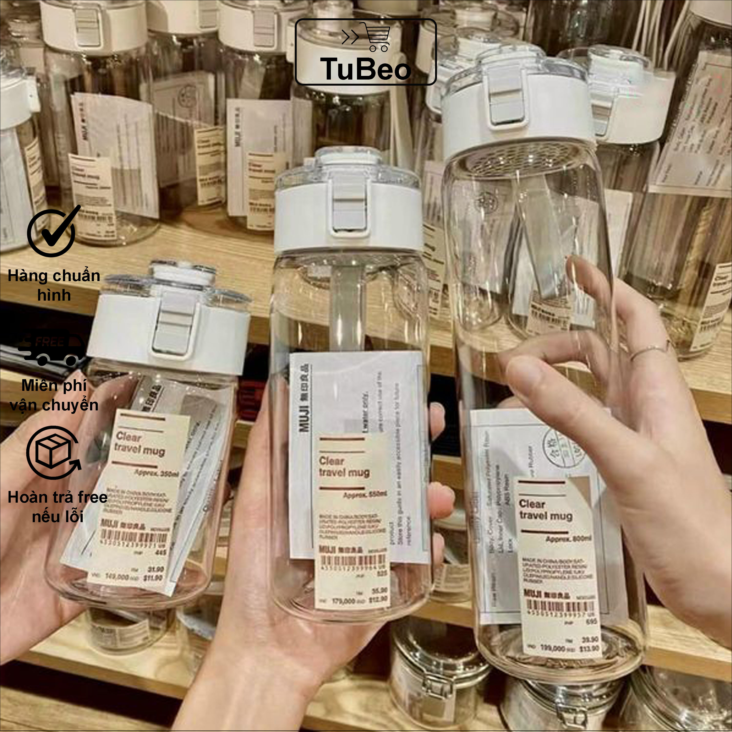 Bình đựng nước cầm tay muji - combo 3 bình/3 size - tiện lợi, đa năng - đi học, đi tập, đi du lịch