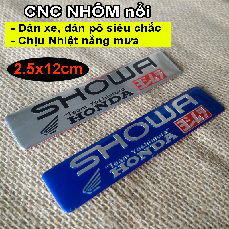 Tem Nhôm SHOWA - Honda Dán Pô, Dán xe Siêu Chắc Chịu Nhiệt CNC Nhôm nổi 12x2.5cm