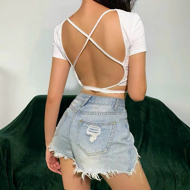 Áo croptop đan chéo dây sau lưng sexy cột eo