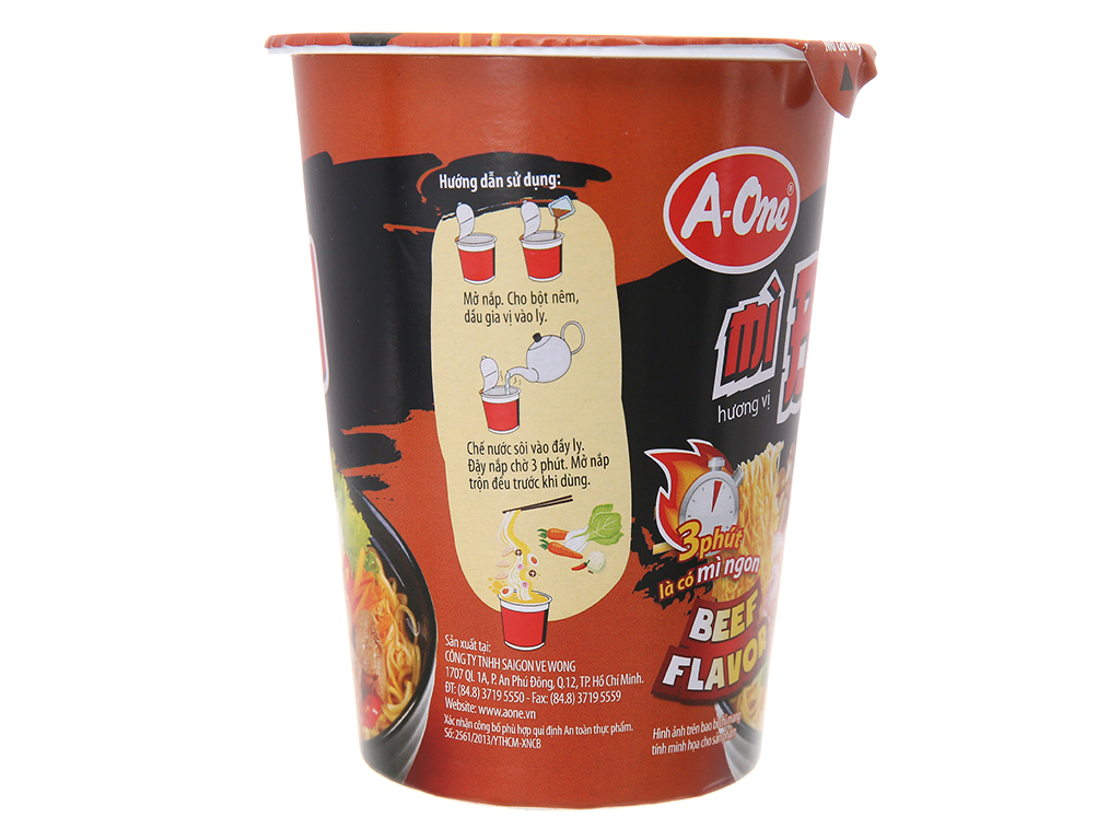 Thùng 12 ly mì A-One hương vị bò 65g