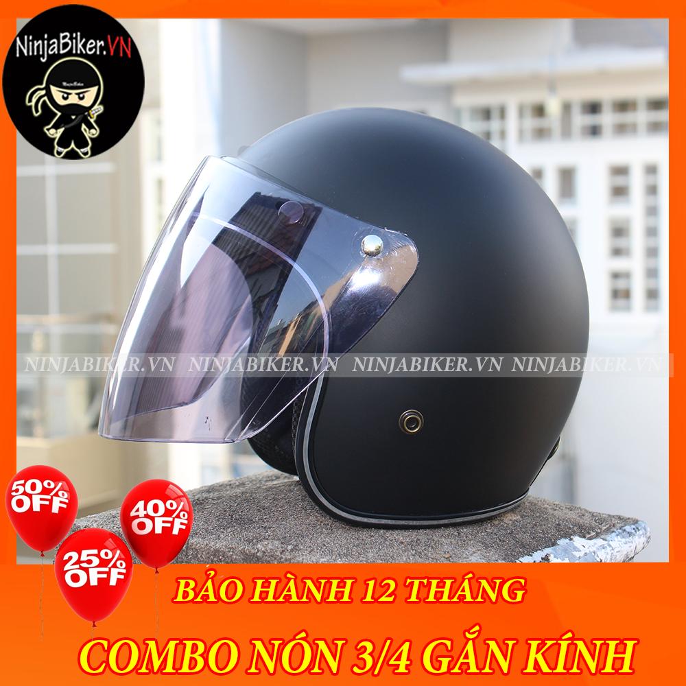 Nón bảo hiểm NTMAX 3/4 gắn kính - ĐEN FULL