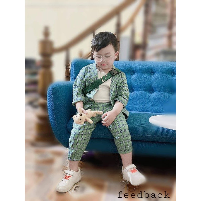 Bộ Vest kẻ xanh bé trai ALLY_K112