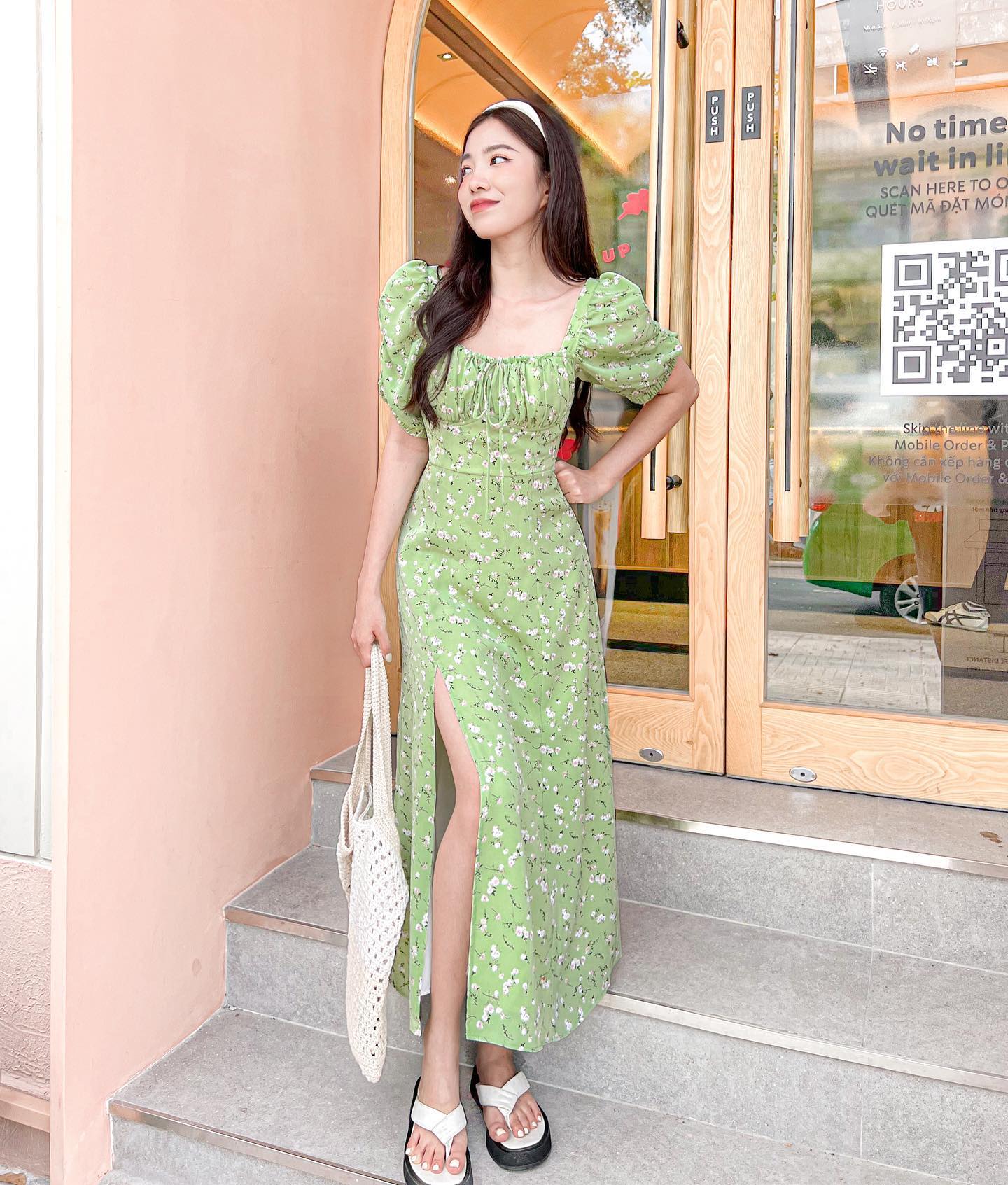 Đầm NATHY - Đầm midi hoa nhí smocking lưng