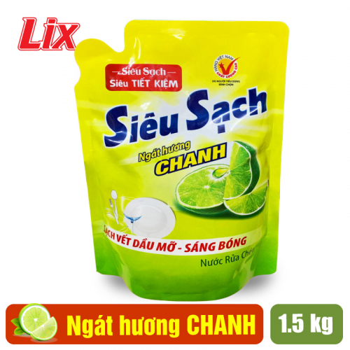 New- túi nước rửa chén lix 1,5kg - siêu sạch hương chanh/trà xanh