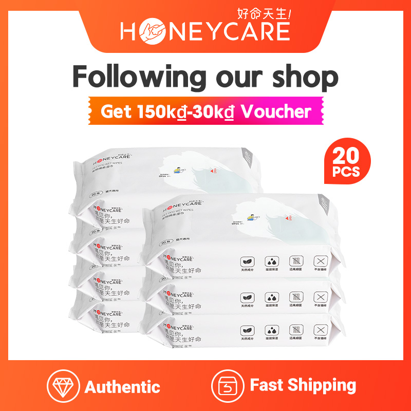 Honeycare KHĂN GIẤY ƯỚT KHÁNG KHUẨN TẮM KHÔ CHO CHÓ pet wet wipes 1PACKS 20