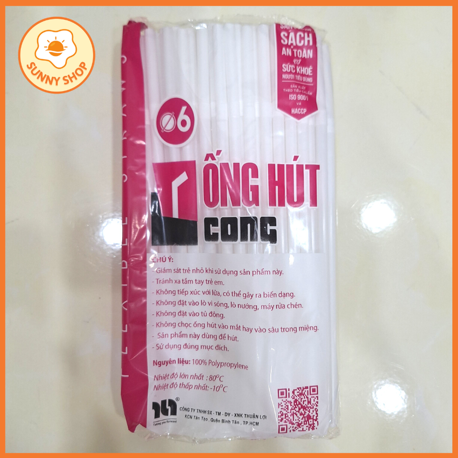 Ống Hút Trắng Đầu Bẻ Cong Phi 6 (bịch 80 cái) loại tốt