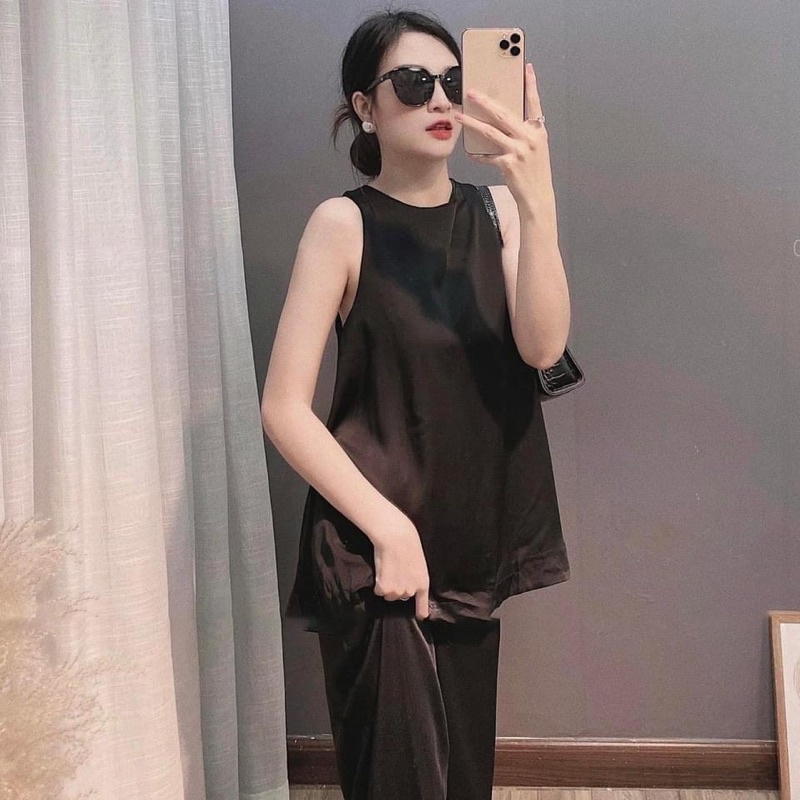 Set Đồ Bộ Lụa Sát Nách Quần Dài Khoét Lưng