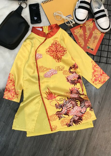 Áo dài cách tân cho bé trai - Chất liệu gấm