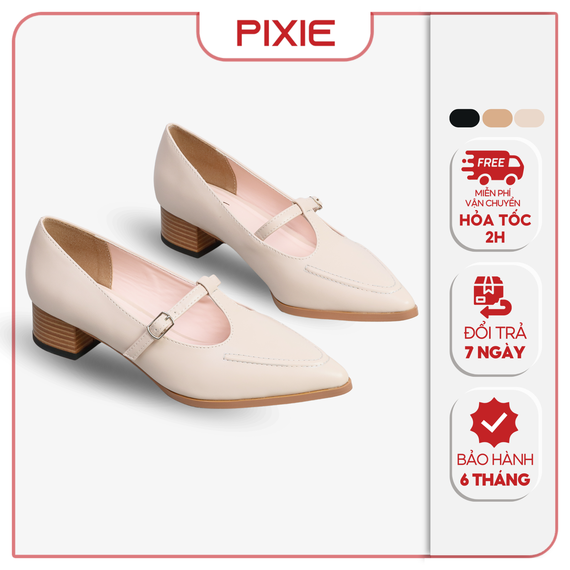 Giày Cao Gót 3cm Quai Ngang Pixie H220
