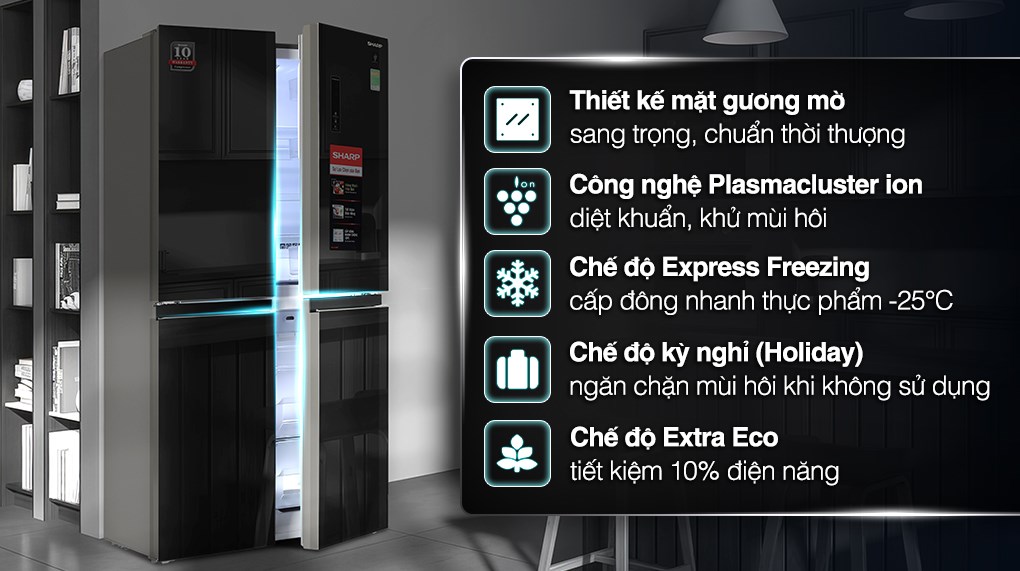 [TRẢ GÓP 0%] Tủ lạnh Sharp Inverter SBS 401 lít SJ-FXP480VG-BK (Giá áp dụng giao nội thành HN, HCM& các tỉnh liên hệ shop)