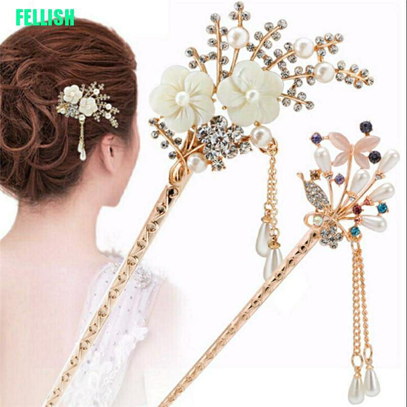 [HCM]Trâm cài tóc hình hoa rủ hạt ngọc