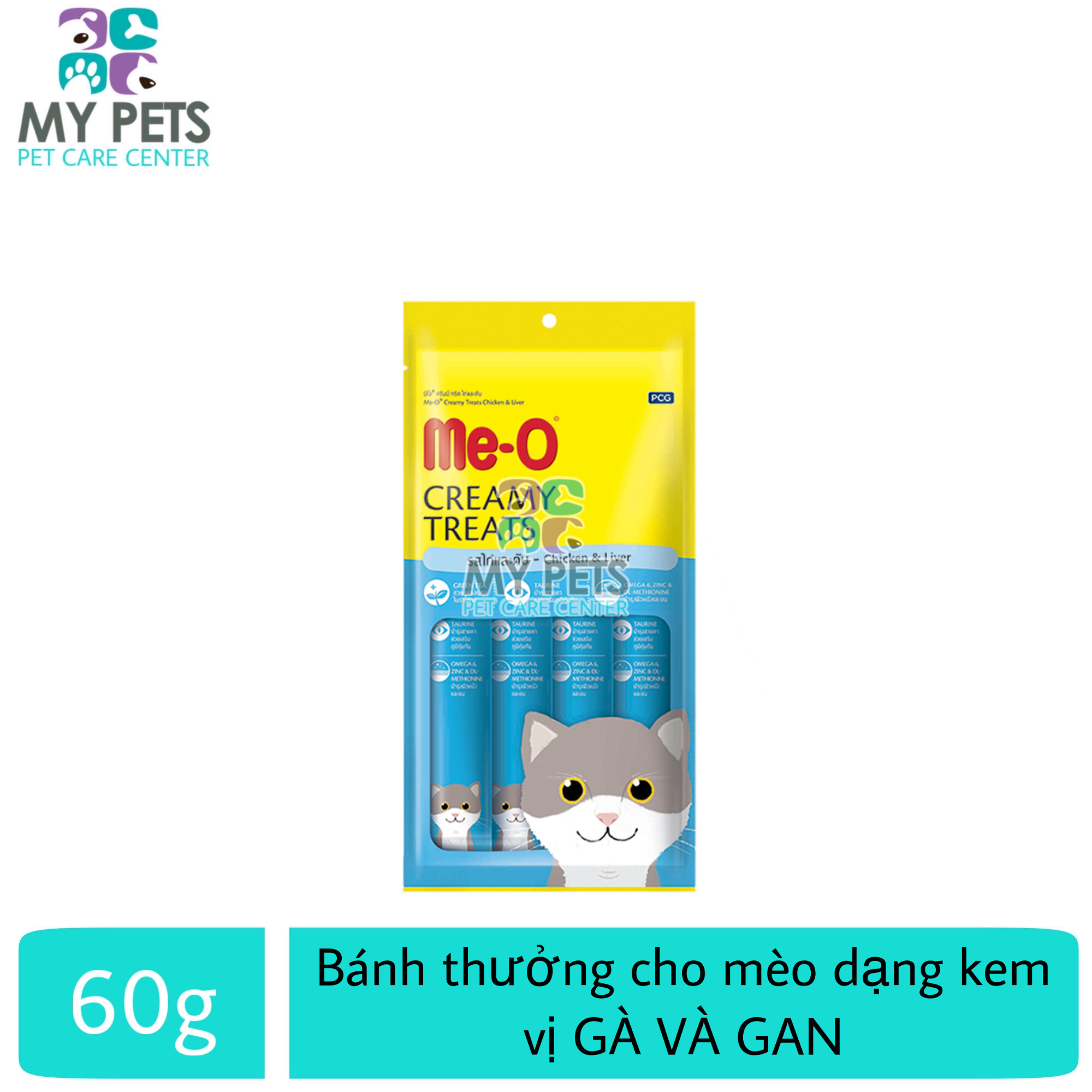 Súp thưởng cho mèo ME-O Creamy Treats hương vị GÀ VÀ GAN - Gói 4 tuyp X 15g