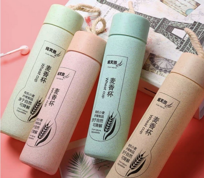 Bình nước thủy tinh bọc nhựa lúa mạch 350ml