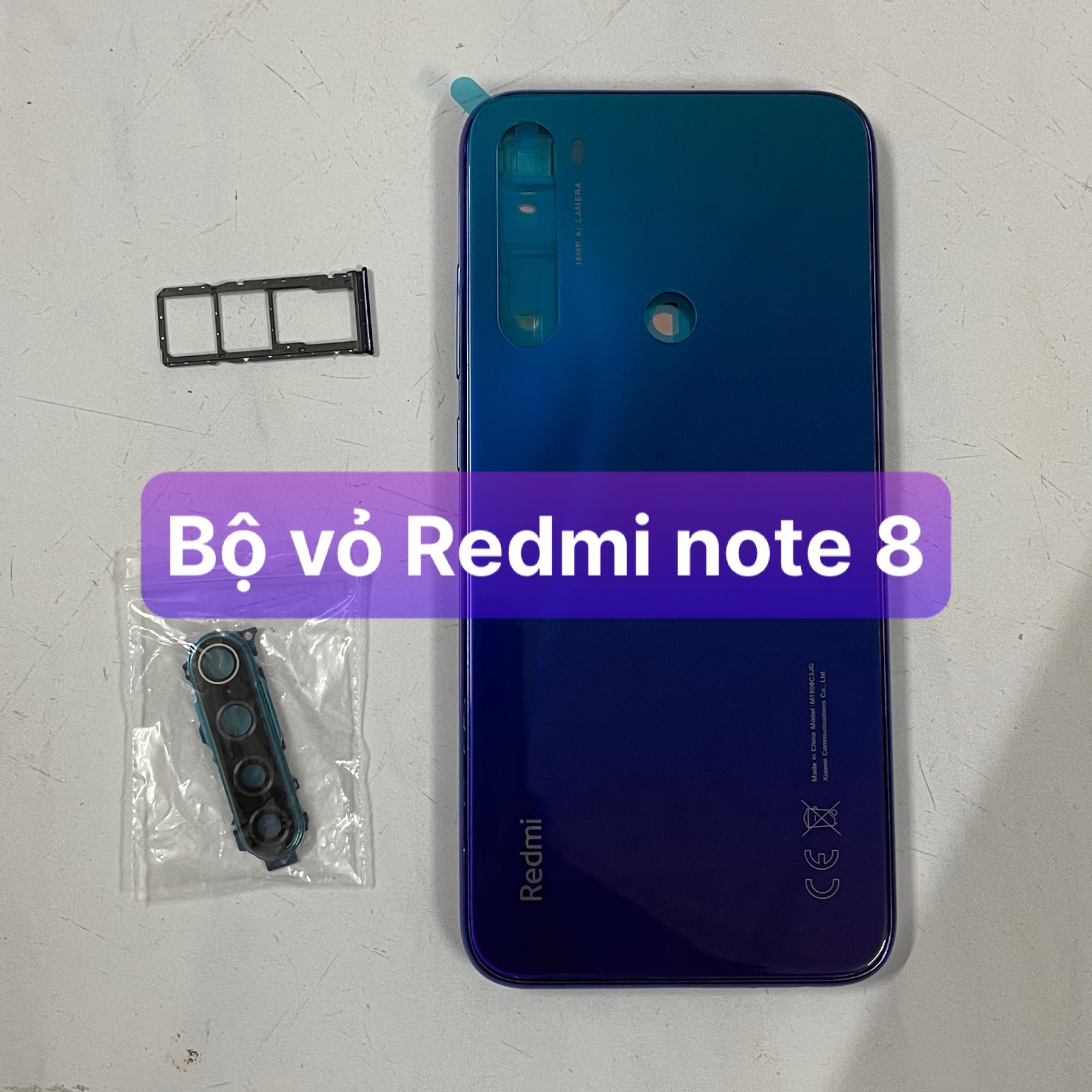 bộ vỏ sườn zin xiaomi Redmi note 8 , kèm khay sim,phím,kính camera