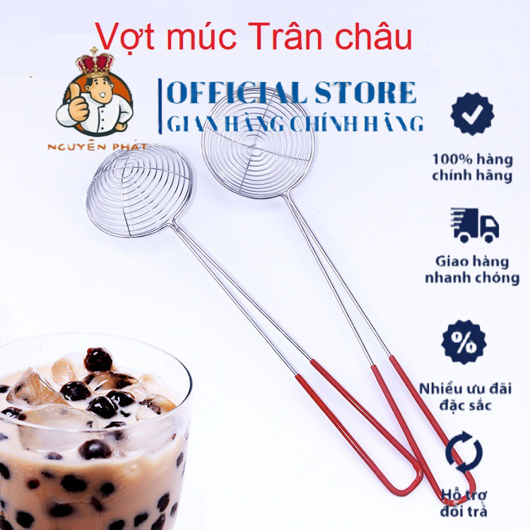 Vợt lọc lưới múc vớt trân châu topping, vớt lẩu cán đỏ to nhỏ đẹp giá rẻ tiện dụng