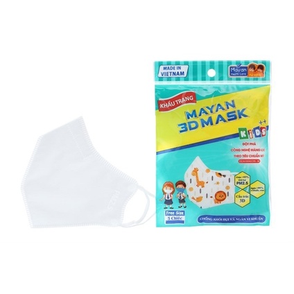 Khẩu Trang Mayan 3D Mask Medi PM2.5 Trẻ em (5 chiếc / túi) N95 chống bụi mịn vi khuẩn - Màu trắng và xanh