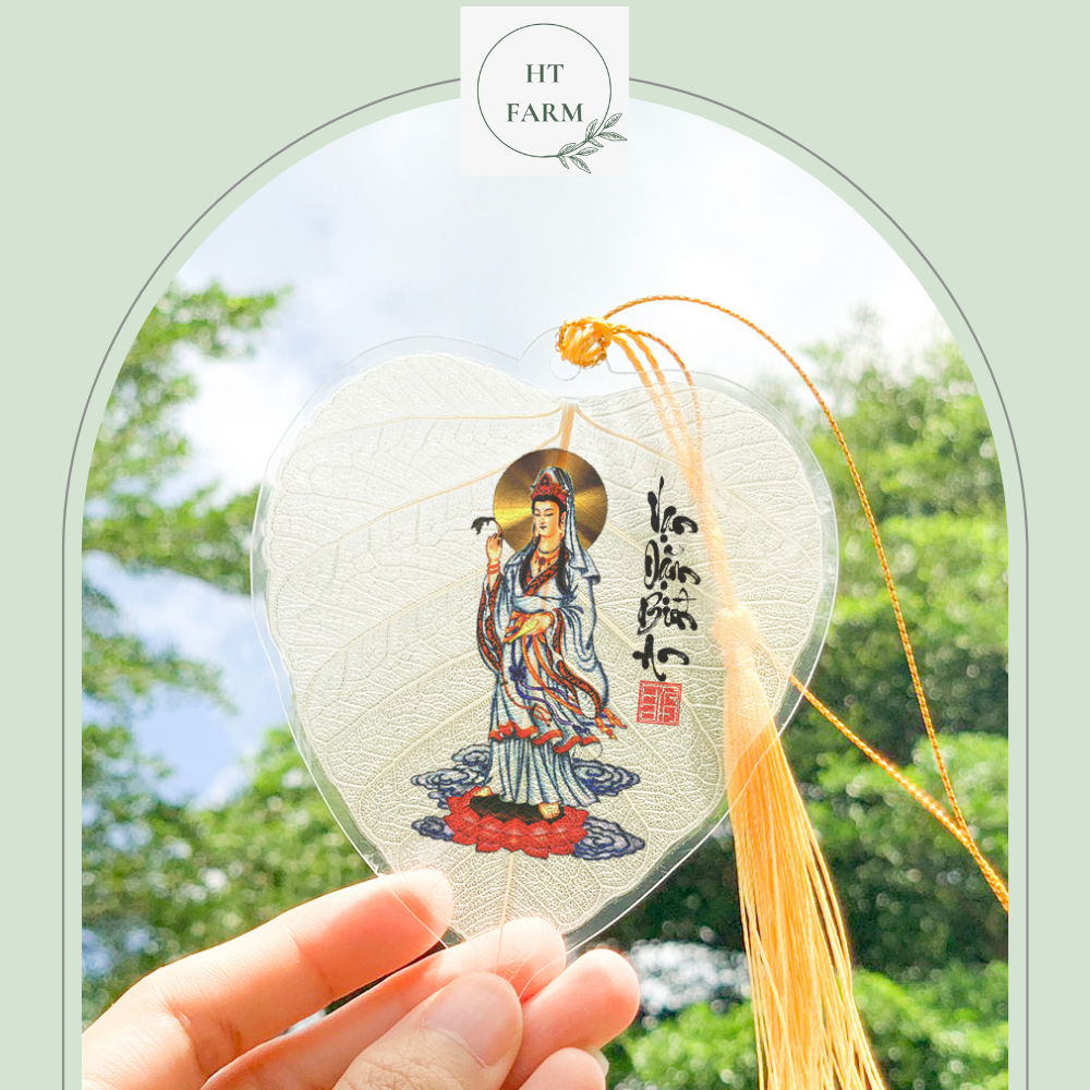 Lá Bồ Đề - Hình Bồ tát Vạn dặm Bình an (Cầu Bình An – May mắn, Treo ô tô, Ốp Điện thoại, Hàng loại 1)