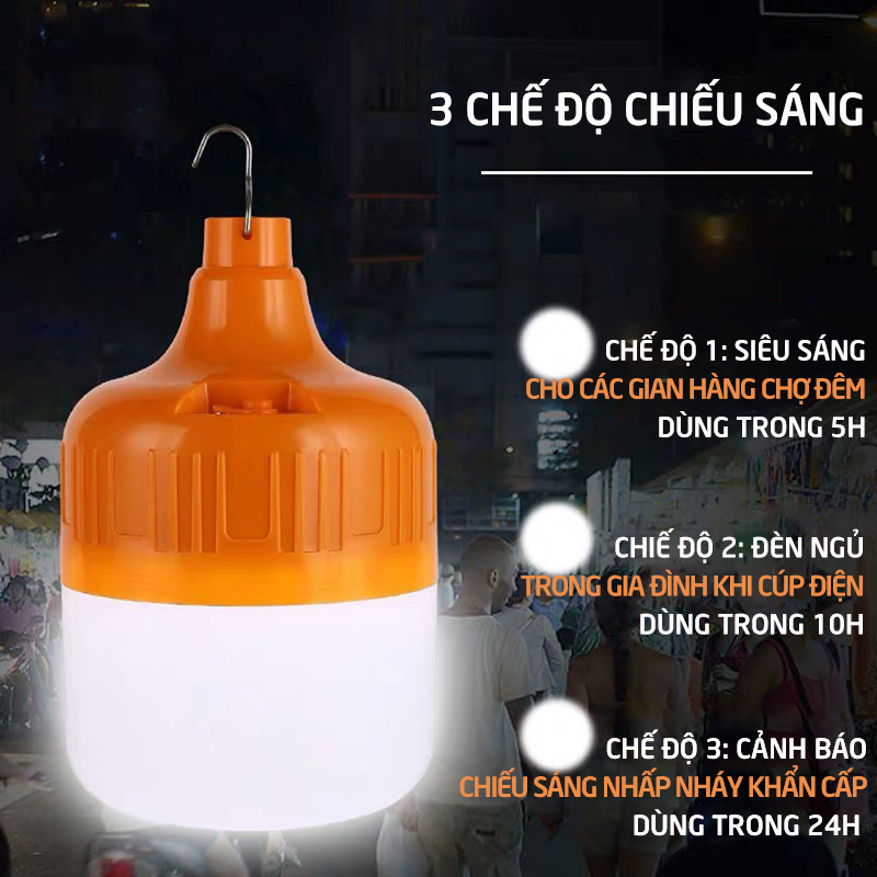 Bóng Đèn Tích Điện LED 30w và 100w CỰC SÁNG Có Sạc Ngoài 3 Chế Độ Sáng Thông Minh kèm móc treo cao cấp