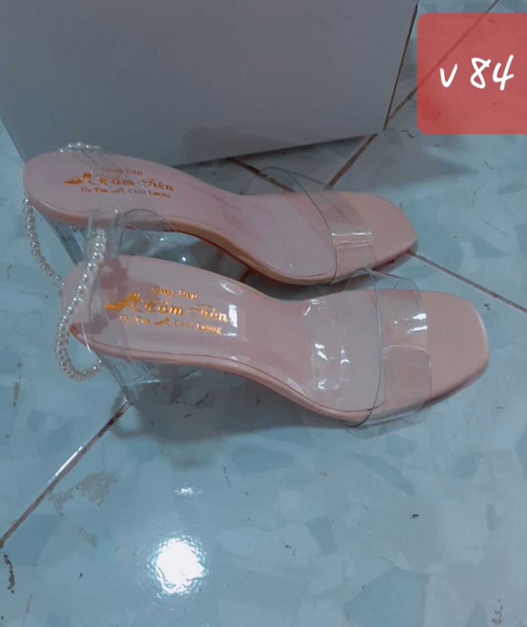 Giày cáo gót hạt ngọc cao 7 phân
