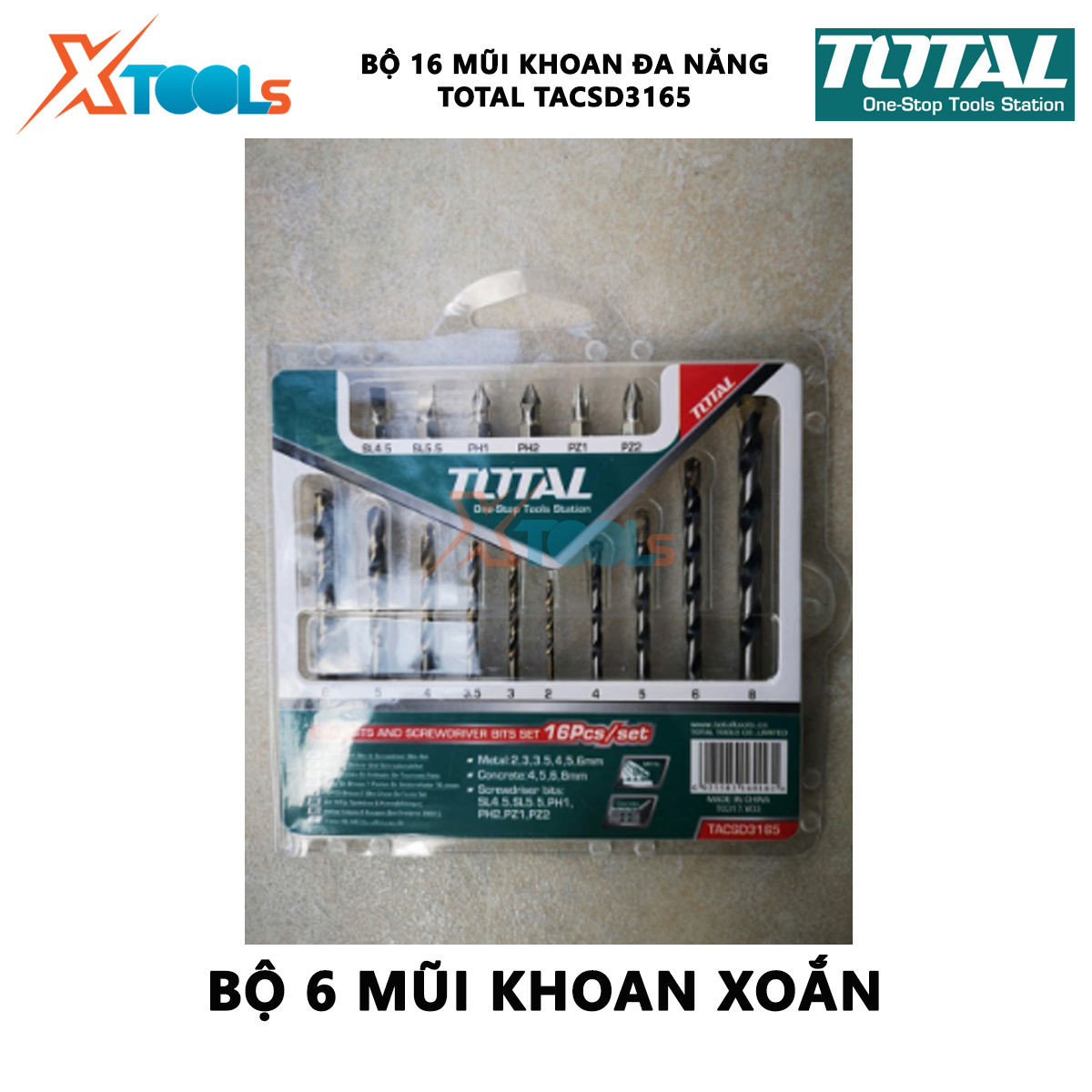 Total ticsd3165 set 16 PCs concrete drill bits & screwdriver bits multi-purpose drill bit set includes 6 twist drill bits, 4 PCs concrete drill bits, 6 PCs screwdriver bits