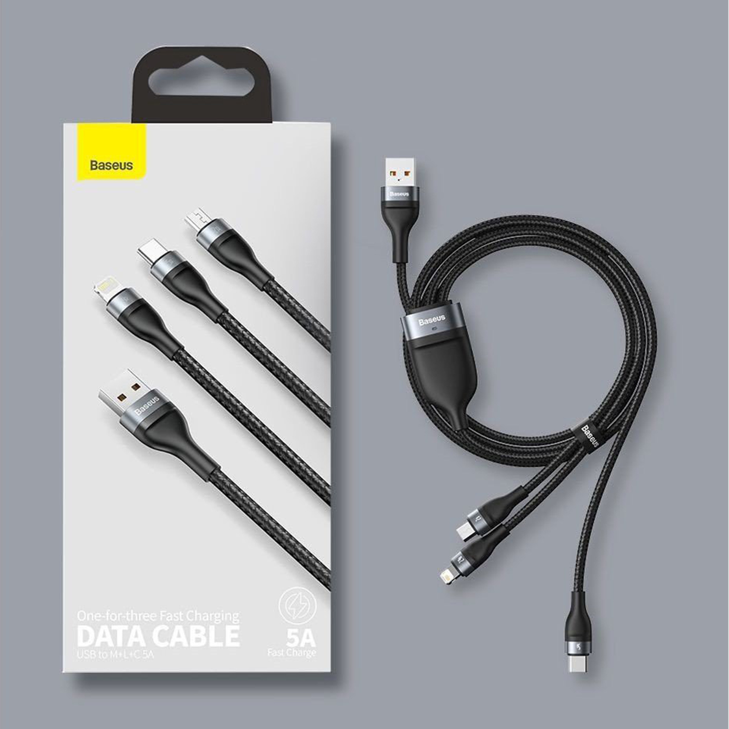 Cáp sạc nhanh 3 đầu Baseus Flash Series 3 in 1 - 40W (USB to Type-C/ Lightning/ Micro, 5A/40W Quick Charging & Data Cable)