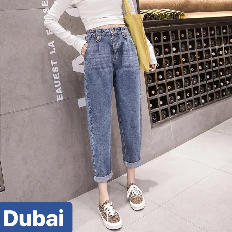 QUẦN JEAN BAGGY NỮ XANH ĐẬM CHẤT BÒ TRƠN 2 CÚC HOT TREND LƯNG CAO NÂNG MÔNG CAO CẤP DB-189 - DUBAI FASHION