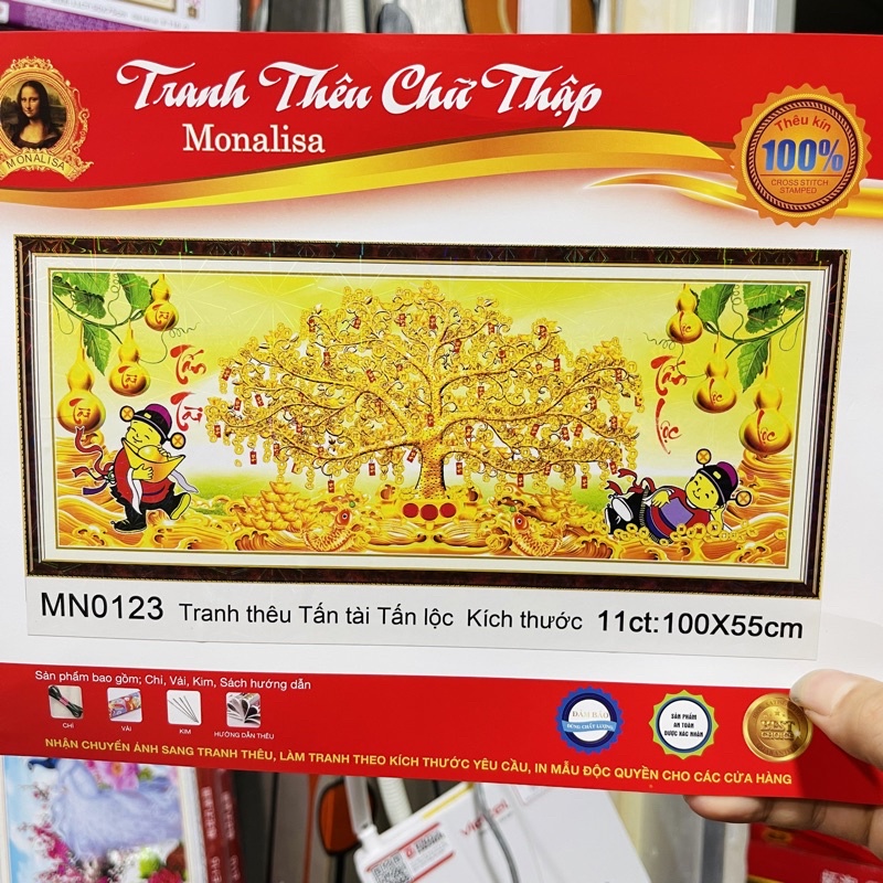 Tranh thêu chữ thập cây tiền phú quý tranh thêu toàn bộ-Ngọc Thịnh