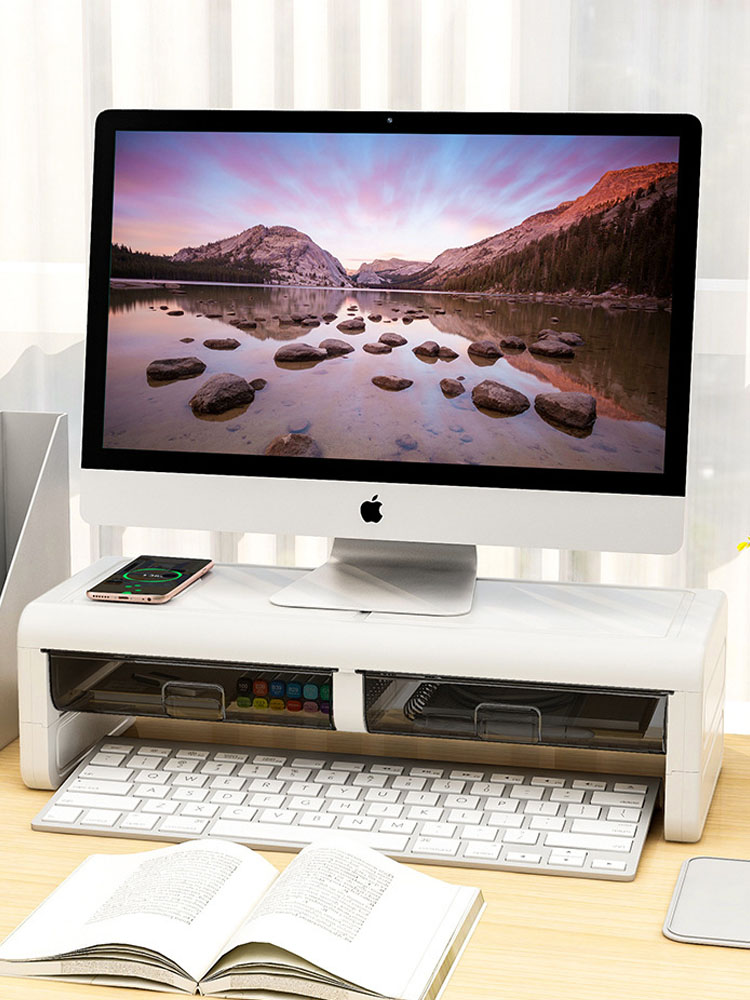 FS Desktop computer, elevated shelf, office desktop, monitor, screen base, bracket, keyboard, organize, shelf