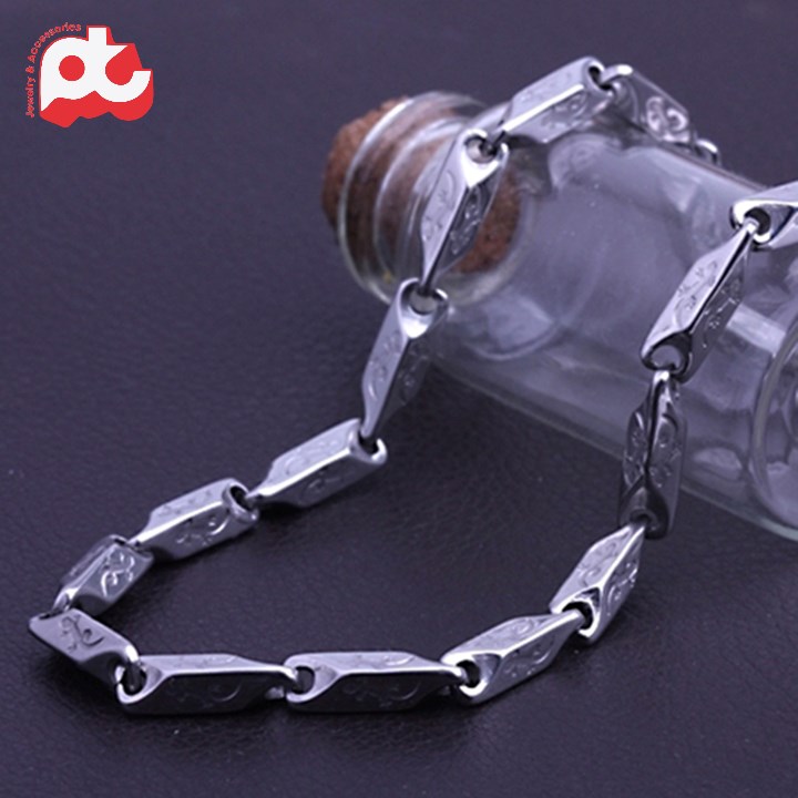 [Hoàn tiền 6%]Dây chuyền nam inox thời trang kiểu hỏa tiển khắc ngẫu nhiên hoa văn trangsucpt kích cỡ 4mm màu trắng thép không gỉ PTDCNA11