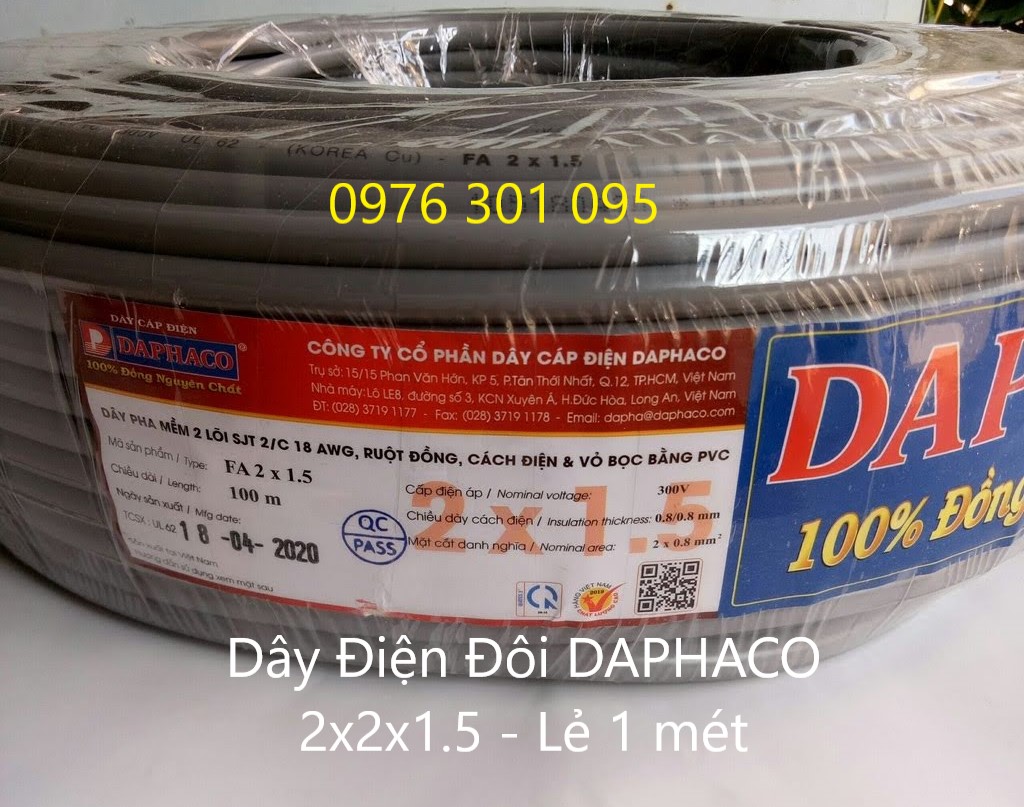 [DAPHACO] Dây Điện Đôi Xám Tròn FA 2x2x1.0 / 2x2x1.5 / 2x2x2.5 [Bán Lẻ Theo Mét]