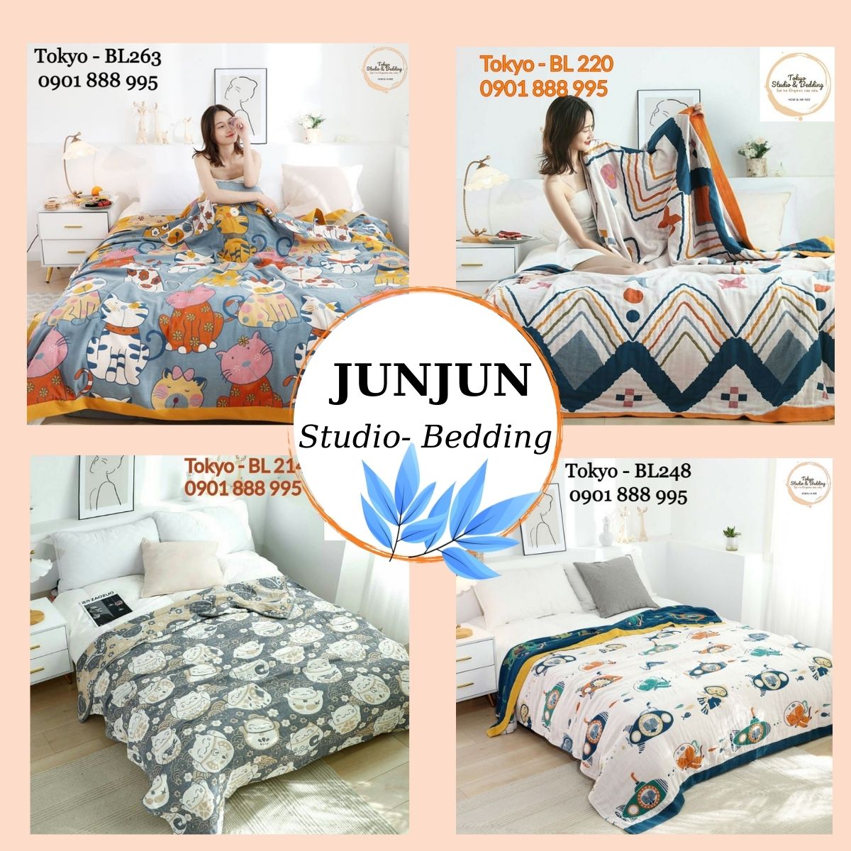 (2)TH Chăn Xô Cotton Sợi Tre Organic cho Bé