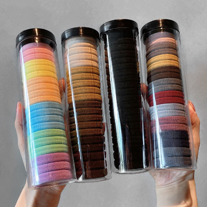 Set 20 Dây Cột Tóc Cao Su Thời Trang Mùa Hè Cho Nữ , Combo 20 Dây Thun Vải Cột Tóc Kèm Ống Nhựa Màu Trơn Giá Rẻ
