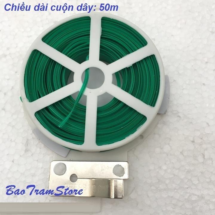 cuộn 50m dây buộc cành cây bọc nhựa dạng dẹp cuộn lõi 0.5mm các màu xanh, trắng, đen