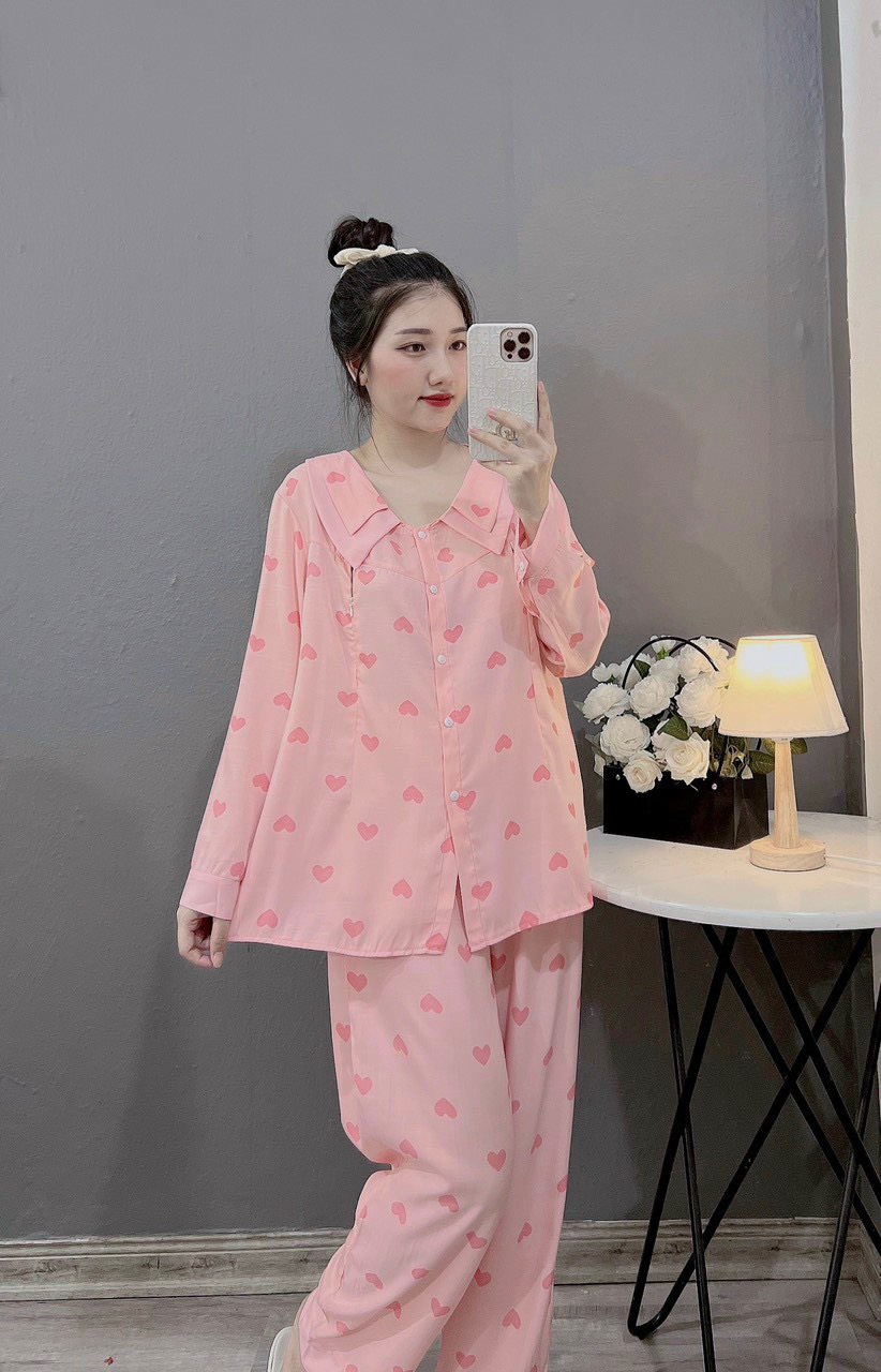 bộ bầu sau sinh, bộ dài bầu chất đũi xước cổ nhọn