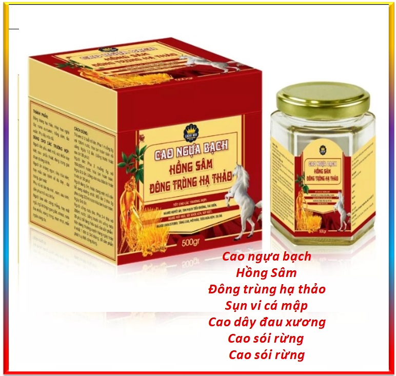 Cao ngựa bạch hồng sâm đông trùng hạ thảo , tốt cho người loãng xương thoái hóa xương khớp , người thiếu canxi , sức khỏe yếu , mệt mỏi , trẻ em trong giai đoạn phát triển