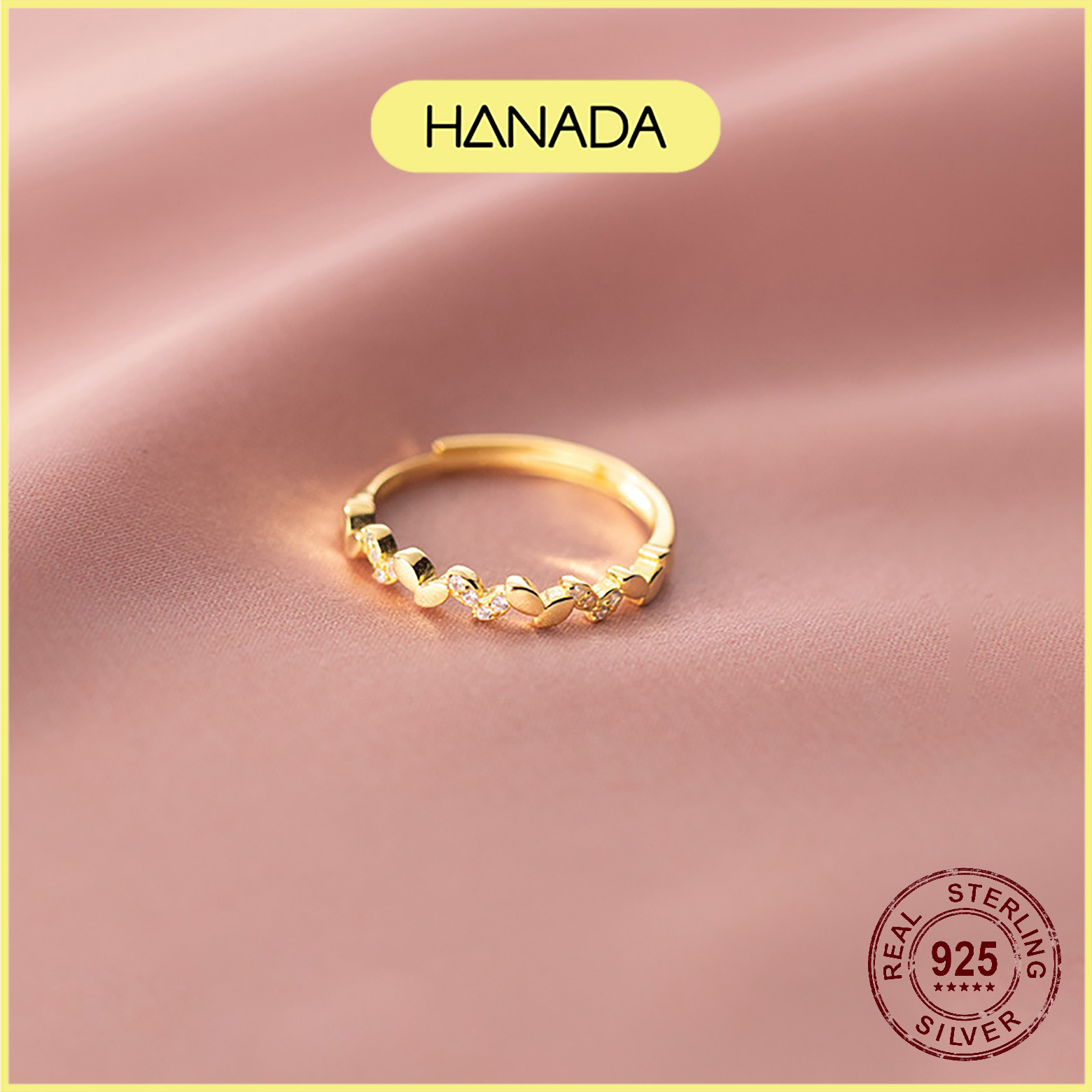 Nhẫn Bạc 925 Hanada Nhẫn Lá Đá Trơn Xen Kẽ 0010