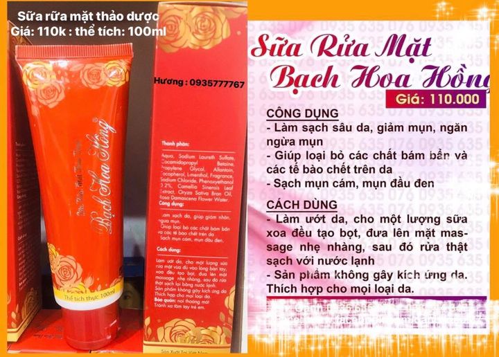 Sữa Rửa Mặt Bach Hoa Hong Thảo Dược 100ml