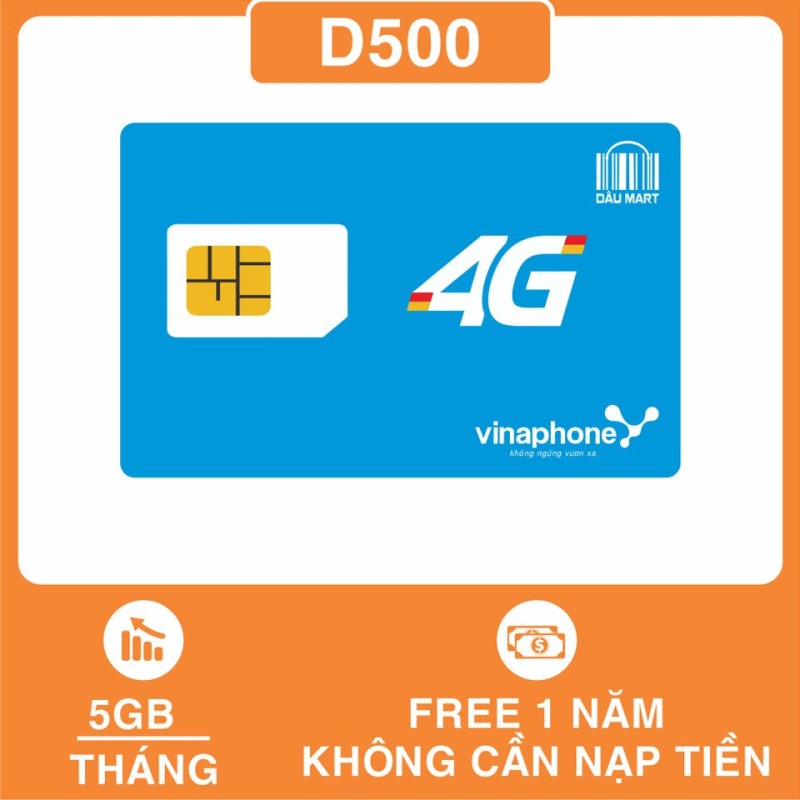 SIM 4G Vinaphone D500 Dùng FREE 12 Tháng Với 5GB/Tháng Không Cần Nạp Tiền, Mua Về Dùng Ngay - DMC Telecom