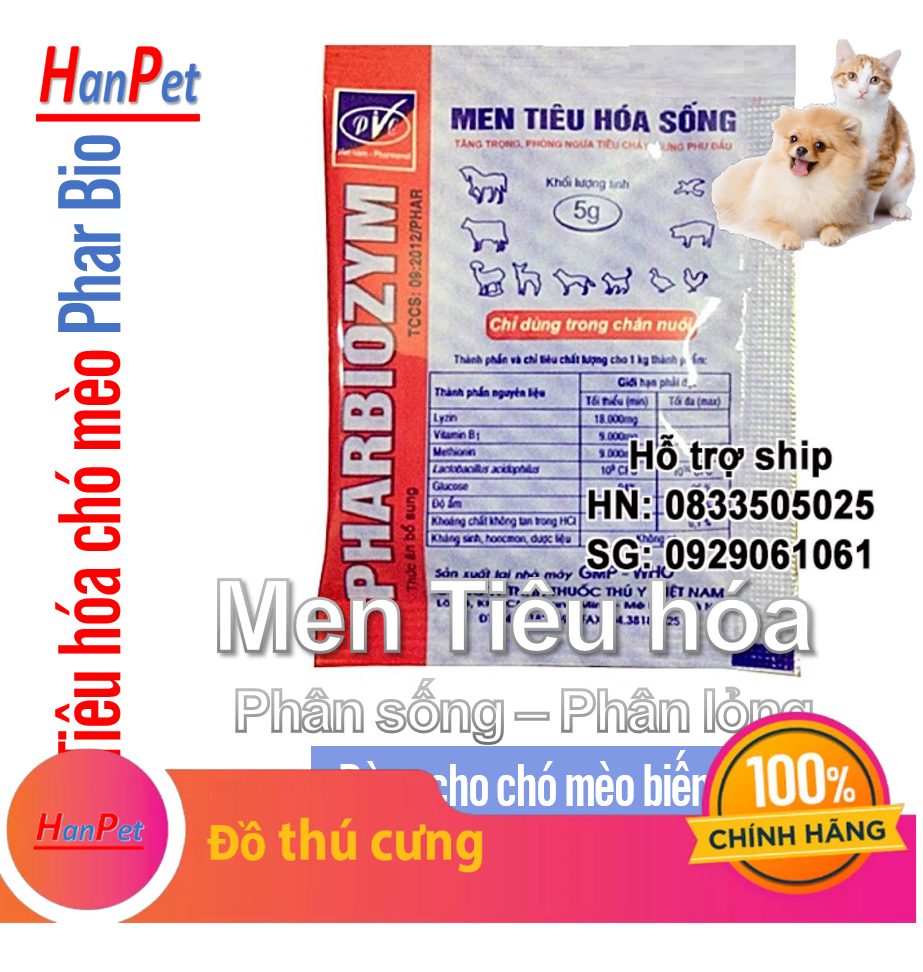 Hanpet - Men bio PharBiozym- 5gr men tiêu hoá dùng cho chó mèo biếng ăn- hỗ trợ tiêu chảy chó mèo và sống phân trên chó